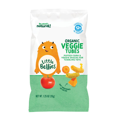 Little Bellies organic veggie tubes packaging on a white background