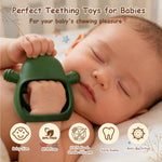 Baby Rattle Teething Toys Silicone Avocado Teething Mitten Over 3 Months-Sensory Toys for Grasping Chewing Sucking Hearing Needs-Baby Teether for Teething Relief-BPA Free Infant Toys Baby Shower Gifts