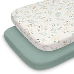 Blissful Diary Muslin Crib Sheets for Girl Boy, Boho Neutral Soft Cotton Baby Sheet for 52''x28'' Standard Crib Mattress, 2 Pack(Monstera&Dark Green)