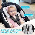 Infant Carseat Insert 2-in-1 Reversible Cushion Carseat Head Support for Newborn, Breathable Minky Baby Car Seat Cushion for Carseats, Stroller, Swing, Bouncer (White)