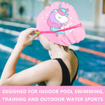 Kids Swim Caps for Girls (Age 2-6), Durable Waterproof Silicone Swimming Cap for Short Hair with Swimming Goggles, Ear Plug and Nose Clip (Pink, Large (6-12 Years))