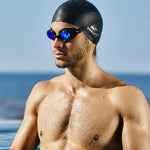 WHALE Extra Large Swim Cap for Women Men, Durable Silicone Swimming Hat with Ear Protection, Unisex Adults Bath Swimming Caps for Long Thick Curly Hair & Dreadlocks Braids Weaves Afro Hair (Black)