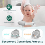 PANUSU Baby Bath Seat Baby Bathtub - with Strong Suction Cups and 360° Surround Support – Easy Release, Non-Slip Cushion, Lockable Armrests – Infant Bath Chair for Babies 6-24 Months, Grey