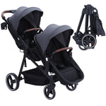 GarveeLife Double Stroller for Infants and Toddlers, Foldable Tandem Stroller, Reversible Pushchair Bassinet Pram with Large Storage Basket, Adjustable Backrest & Canopy, Dark Grey