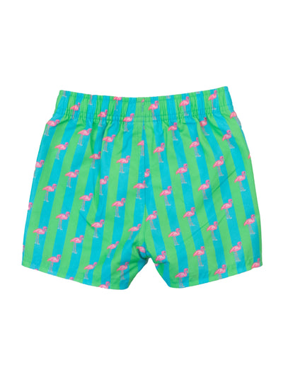 RUGGEDBUTTS Boys UPF50+ Sun Protection Striped Color Block Swim Trunks - Neon Flamingo Stripe, 3T