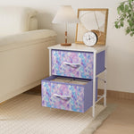 Stero Nightstand, Kids Dresser with 2 Drawers, Steel Frame Bedside Furniture, Wood Top Fabric Night Stand, Colorful End Table for Home, Bedroom, Office, Tie-dye Purple