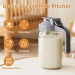OneDream Breast Milk Pitcher 32oz Glass Pitcher with Lid, Formula Pitcher Leakproof Drip-Free Spout, Wide Mouth Mason Jar Pitcher for Easy Pouring, Dishwasher Safe Breastmilk Storage Pitcher