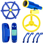 Playground Accessories Backyard Pirate Plastic Ship Playset Plastic Playground Equipment Set with Ship Wheel, Telescope, Safety Handlestoy Phone for Outdoor Playhouse Treehouse Playset(Blue, Yellow)