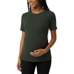 Motherhood Maternity Women's Short Sleeve Crew Neck Cross-Over Nursing Tee Shirt for Breastfeeding with Easy Access, Deep Depths, Small