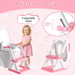 Rabb 1st Potty Training Toilet Seat with Steps, 2-in-1 Toddler Toilet Seat for Boys Girls with Splash Guard Soft Anti-Slip Pad,Bright Pink