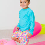 RUGGEDBUTTS Boys UPF50+ Sun Protection Novelty Swim Trunks - Vibrant Neon, 3T