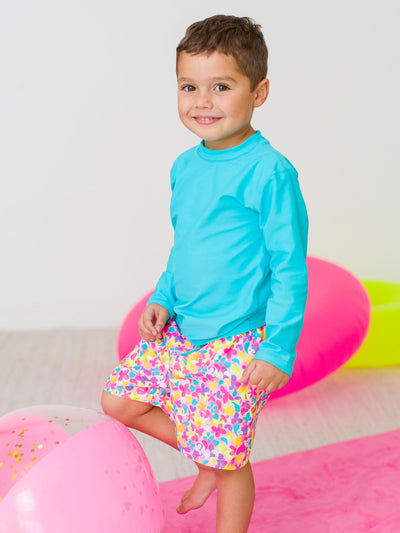 RUGGEDBUTTS Boys UPF50+ Sun Protection Novelty Swim Trunks - Vibrant Neon, 3T