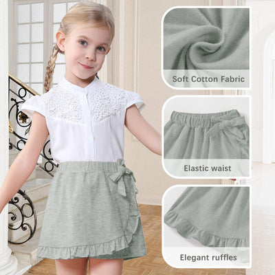 Dalukit Toddler Baby Girls Skorts Skirt Little Girls Ruffle Flying Skirts Front Hem Solid Casual Stretch Skort for Baby Girls Grey