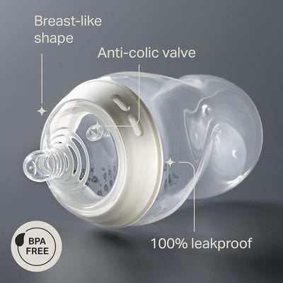 Tommee Tippee Natural Start Baby Bottles for 0m+, Pack of 2, 5oz Baby Bottles, with Slow Flow Breast-Like Nipple for a Natural Latch, Self-Sterilizing and BPA Free, Decorated