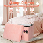 FaiPue Storage Ottoman, Folding Ottoman Foot Rest Stool with Thicker Furry Padded Seat. Soft Fur Small Ottoman Bench with Storage for Bedroom Living Room, Holds Up to 300 lbs, 17x13x13IN (Pink)