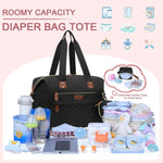Pritent Diaper Bag Tote, Diaper Baby Bags with Pacifier Case, Shoulder Straps, Stroller Clips, Waterproof Large Mommy Maternity Travel Baby Tote for Mom and Dad, black