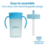 Dr. Brown's Milestones Straw to 360 Convertible Toddler Training Cup Set, 10 oz/300 mL, Interchangeable Silicone Straw and 360 Lids, Blue Ocean, BPA-Free, 9m+, 1-Pack