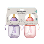 Tommee Tippee Starter Weighted Straw Baby & Toddler 10oz Sippy Cup for 6 Months+, with Silicone Weighted Straw and Easy-Hold Handles, BPA Free, Pink & Purple, Pack of 2