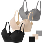 Vinfact 3 Pack Nursing Bras for Breastfeeding Seamless V Neck Maternity Bra Women Pregnancy Breastfeeding Bra - M,Black/Nude/Grey
