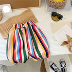 Kids Elastic Striped Harem Trousers Unisex Baby Boys Girls Casual Cotton Linen Loose Long Baggy Pants Toddler Clothes 6-12 Months 07 Multicolour