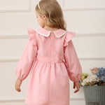 Kucnuzki 12-18 Month Girl Clothes Baby Girl Solid Color Outfit Long Sleeve Zip Up Dress Pink Collared Fall Winter Toddler Girls Plain Dresses with Cute Bag