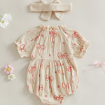 Newborn Baby Girl Cotton Linen Bubble Romper Summer Clothes Vintage Ruffle Short Sleeve Onesie Bodysuits Outfit (Khaki, 0-3 Months)