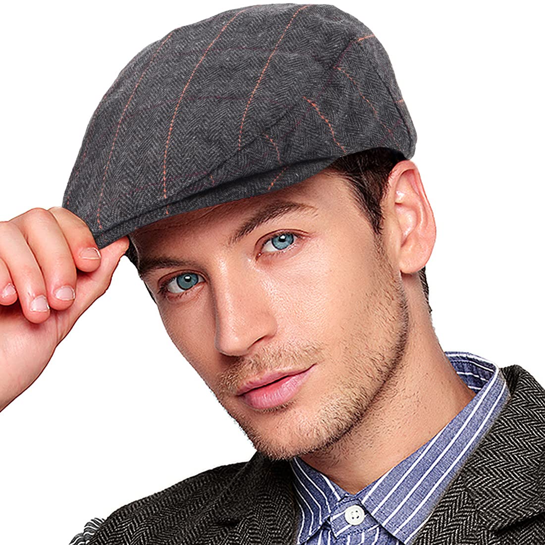 Men Ivy Hat Newsboy Cap - Classic Wool Blend Tweed Flat Cap Cabbie Hat Men