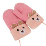 Toddler Baby Knitted Winter Gloves Cable Mittens Cute Cartoon Bear Kids Boys Girls Thermal Thick Fleece Lined Gloves Wool Warm Knit Snow Ski Cold Weather Gloves Children with String Age 0-3Y