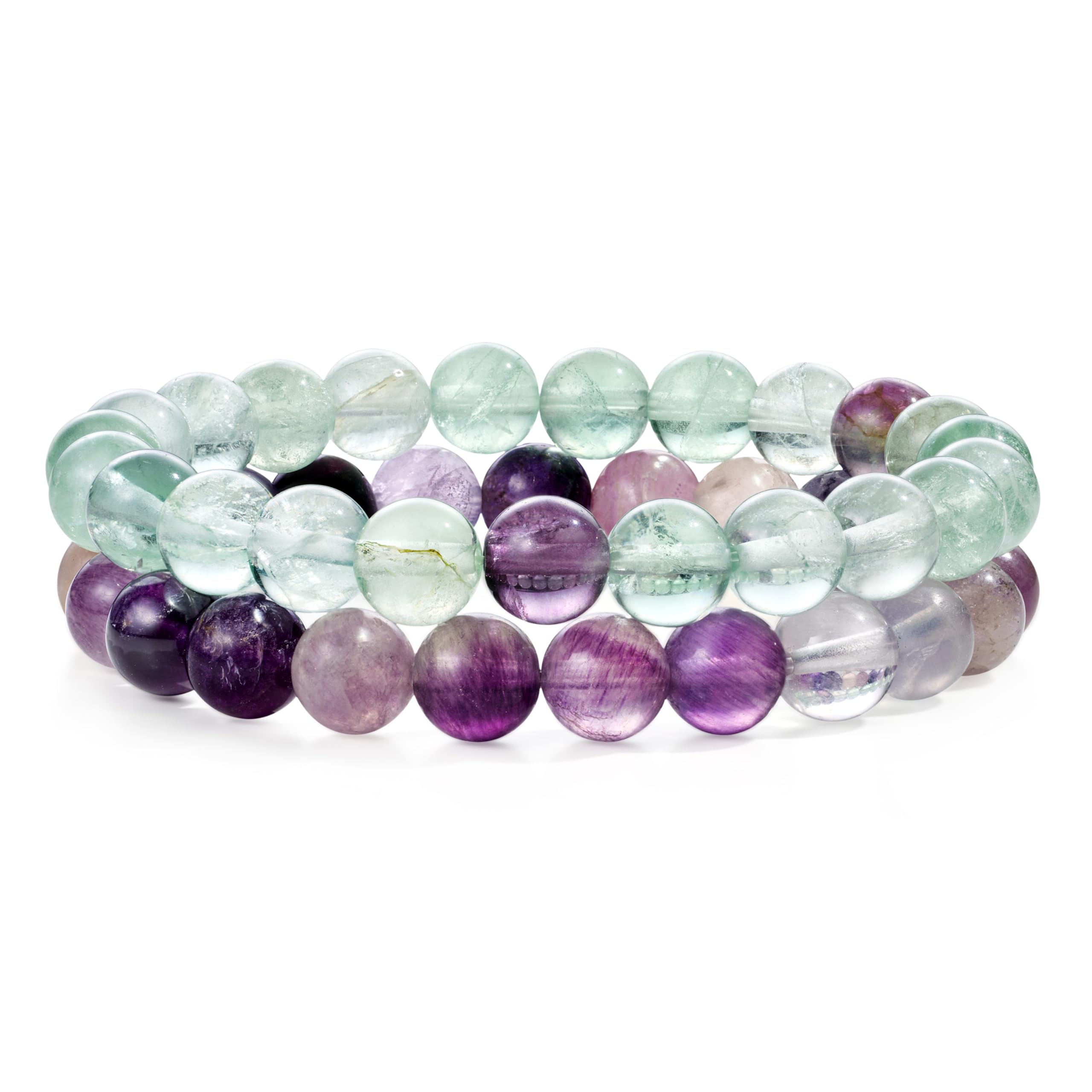 Bivei Natural Gemstone Semi Precious Healing Crystals Handmade Stretchy Round Beads Bracelet, Enhance Positive Energy