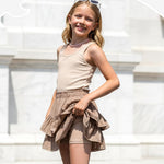 PATPAT Girls Skirt Sets Size 9-10, Khaki Crop Tank Tops + Pleated Skirts with Built in Shorts 2 Piece Outfits, Tween Girls Trendy Clothes Y2K Outfits Streetwear