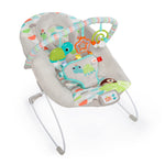 Bright Starts Baby Bouncer Soothing Vibrations Infant Seat - Taggies, Music, Removable -Toy Bar, 0-6 Months Up to 20 lbs (Happy Safari)