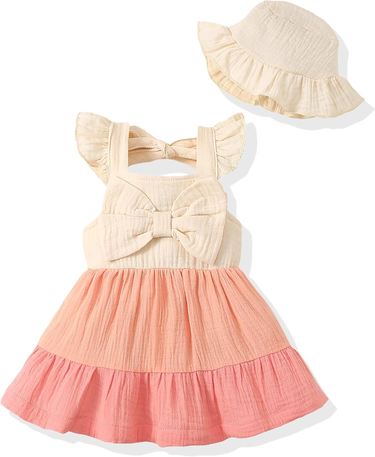 Renotemy Infant Baby Girl Dresses Toddler Girl Clothes Summer Cotton Linen Boho Smocked Sundress Gift for Girls with Hat