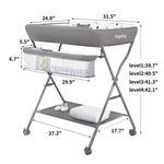 Baby Changing Table with Wheels, Maydolly Portable Adjustable Height Folding Diaper Station with Nursery Organizer & Storage Rack for Newborn Baby and Infant (Light Grey)