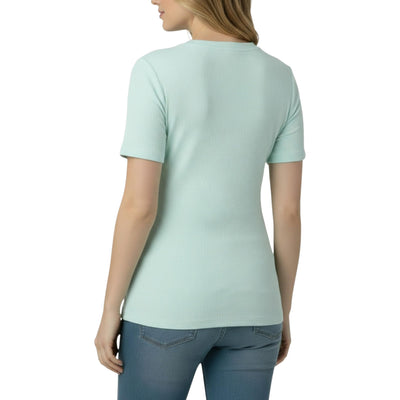 Motherhood Maternity Women's Short Sleeve Crew Neck Cross-Over Nursing Tee Shirt for Breastfeeding with Easy Access, Whispering Blue, Small
