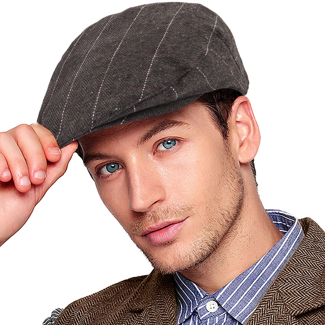 Men Ivy Hat Newsboy Cap - Classic Wool Blend Tweed Flat Cap Cabbie Hat Men