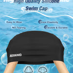 Aegend Swim Caps for Long Hair, Durable Silicone Swimming Caps for Women Men Adults Youths, Easy to Put On and Off, Waterproof Swim Hats Bathing Caps to Keep Hair Dry, 1 Pack, Black