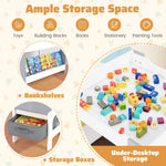 Costzon Kids Table and Chairs, 4 in 1 Wooden Activity Desk Set w/Reversible Tabletop, Bookshelves & Storage Drawers for Drawing, Reading, Crafts, Playing, Toddler Table and Chair Set (Gray)