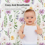 Horaldaily 2 Pack Fitted Crib Sheet for Boys Girls,Soft Breathable Washable Jersey Microfiber Baby Crib Sheet, Fits Standard Size Crib Mattress 28in x 52in, Floral Plaid Nursery Sheet Pink/White