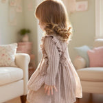 Kucnuzki 3T 4T Girl Clothes Toddler Girl Dress Long Sleeve Round Neck Solid Color Baby Clothes Fall Winter Toddler Outfit Pink Casual Flare Dresses for Kids