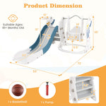 HONEY JOY 4 in 1 Toddler Slide and Swing Set, Indoor Outdoor Rocket Playset Gym with Baby Swing, Basketball Hoop, Ball, Kids Climber Play Set for Boys Girls Age 1+, Playground Backyard Gifts (Blue)