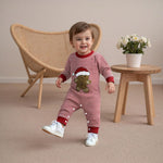 Newborn Infant Baby Boy Christmas Outfit Embroidered Gingerbread Romper Red Striped Onesie Long Sleeve Jumpsuit