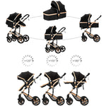 2 in 1 Baby Stroller with Bassinet, Reversible Convertible Infant Bassinet Stroller of One-Click Folding, Newborn Travel Strollers Toddler Standard Pram Carriage Lightweight (Black)