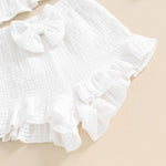 BemeyourBBs Summer Toddler Girl Clothes Baby Girl Ruffle Sleeveless Shirt with Buttons Bow Bloomers Shorts Set Cute Outfits