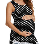 Xpenyo Womens Maternity Tank Top Sleeveless Lace Crochet Trim Peplum Cami Shirts Polka Dot Black XL