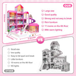 beefunni Doll House, Dream Dollhouse for Girls,Doll Houses 4-5 7-8 Year Old with 4 Stories -11 Rooms, 2 Dolls and Furniture, Princess Dollhouse 2025 Christmas Toy Gifts for 3 4 5 6 7 8+ Year Old Girls
