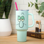 Silver Buffalo Spongebob Squarepants Featuring Squidward Tentacles Stainless Steel Tumbler with Handle and Straw, Fits in Standard Cup Holder, 40 Ounces