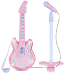 Best Choice Products 19in Kids Toy Guitar, Pretend Play Musical Instrument Toy for Toddlers w/Mic, Stand, 8 Demo Songs, Lights & Sounds - Soft Pink