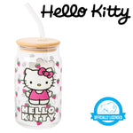 Silver Buffalo Sanrio Hello Kitty Strawberry Glass Jar Tumbler with Bamboo Lid and Glass Straw, 16 Ounces