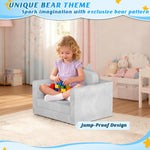 ORWIPO Kids Sofa Bed with Removable Washable Cover & Backrest – Foldable Toddler Chair, Cozy Crystal Velvet Furniture for Playtime, Naps & Travel (Gray, Bear Design)