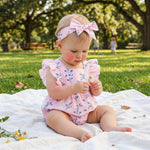 Rtnnsbbfcm Infant Baby Girl Summer Clothes Floral Print Bubble Romper Sleeveless Ruffle Bodysuit Newborn Girls Outfits (Floral Pink, 0-3 Months)